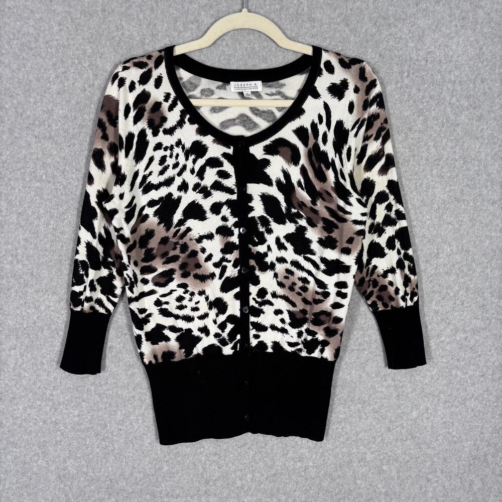 Vintage 90s Joseph A Cardigan Sweater Medium Leopard Animal‎ Thin Mob Twee 80s